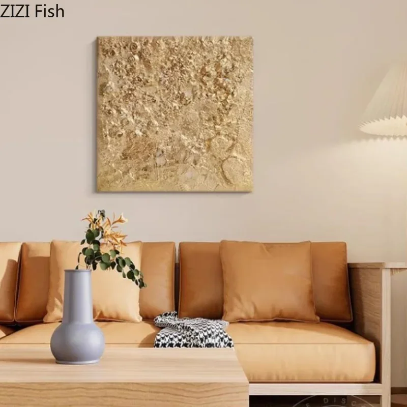 Hand Drawn Texture Painting Bedhead Golden Hanging Painting Square Mural Wall Decoration Crafts Ornament Sculpture Statue