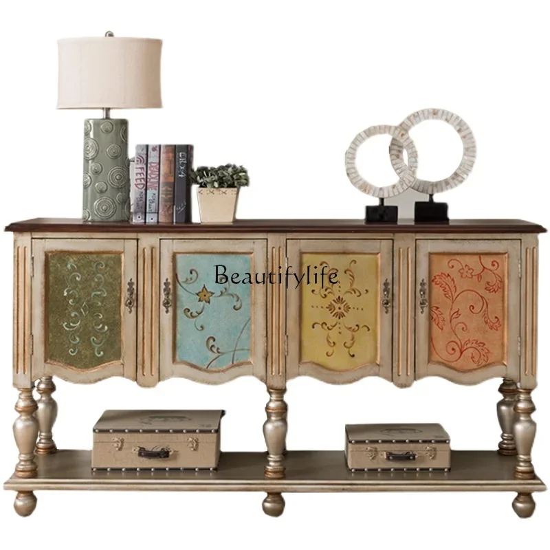 

XXAmerican solid wood porch table painted retro Chinese dining side corridor wall cabinet