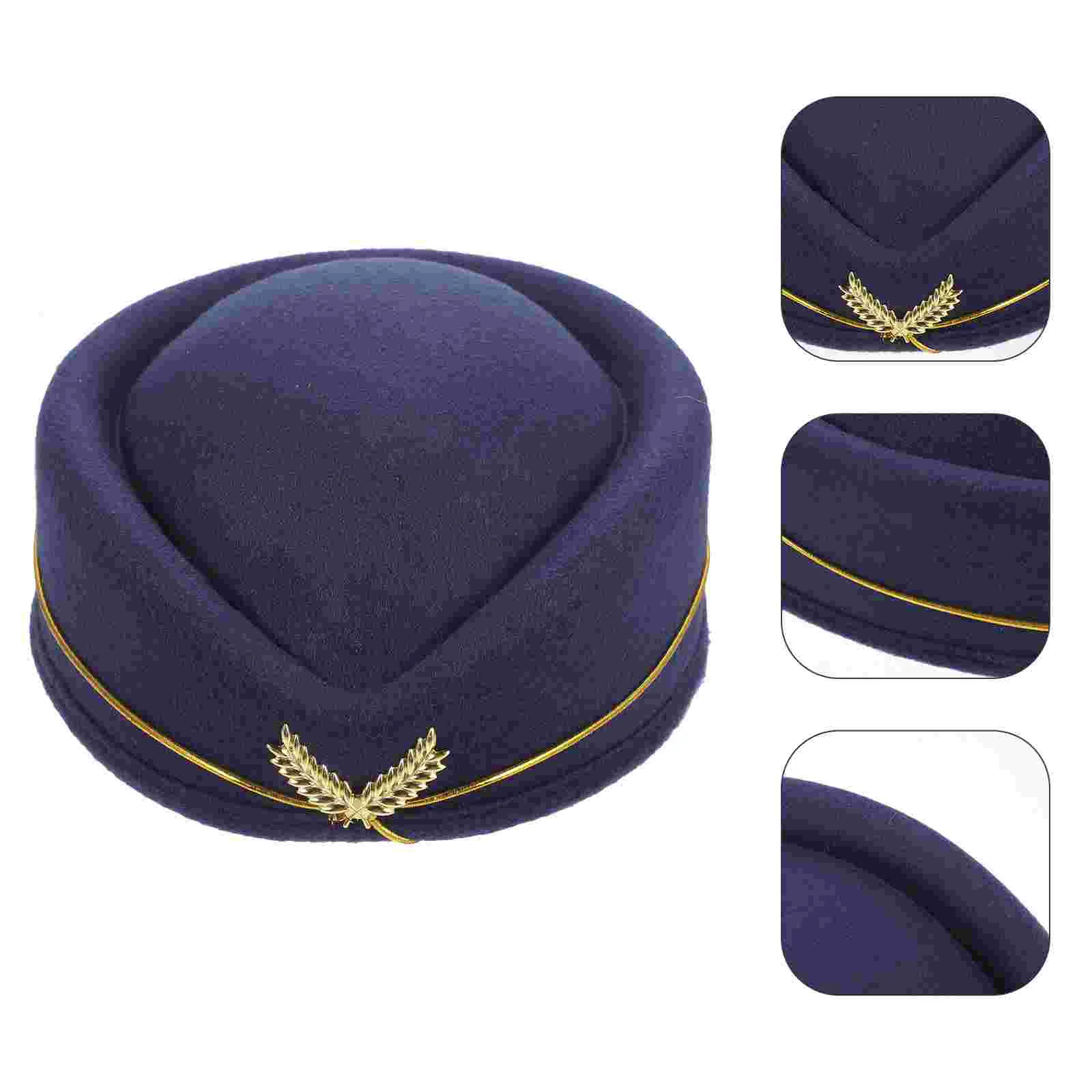 Stewardess Hat Airline Cosplay Vintage Performance Woolen Hostess Halloween Flight Attendant Costume Decor