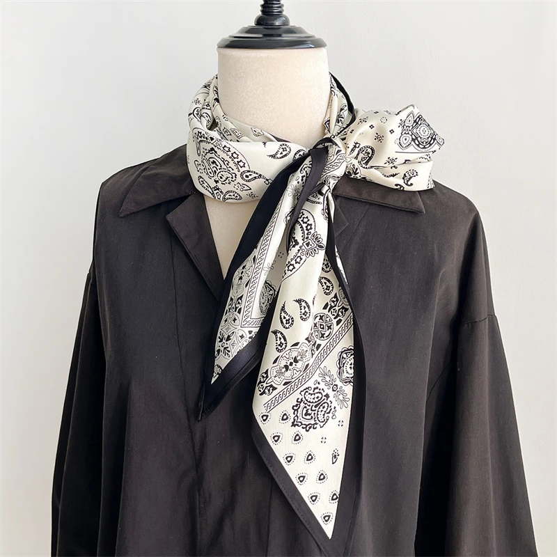 

2025 New Fashion Women Triangle Scarf Bohemian Style Paisley Designer Long Ribbon Twill Silk Scarves Neckerchief Luxury