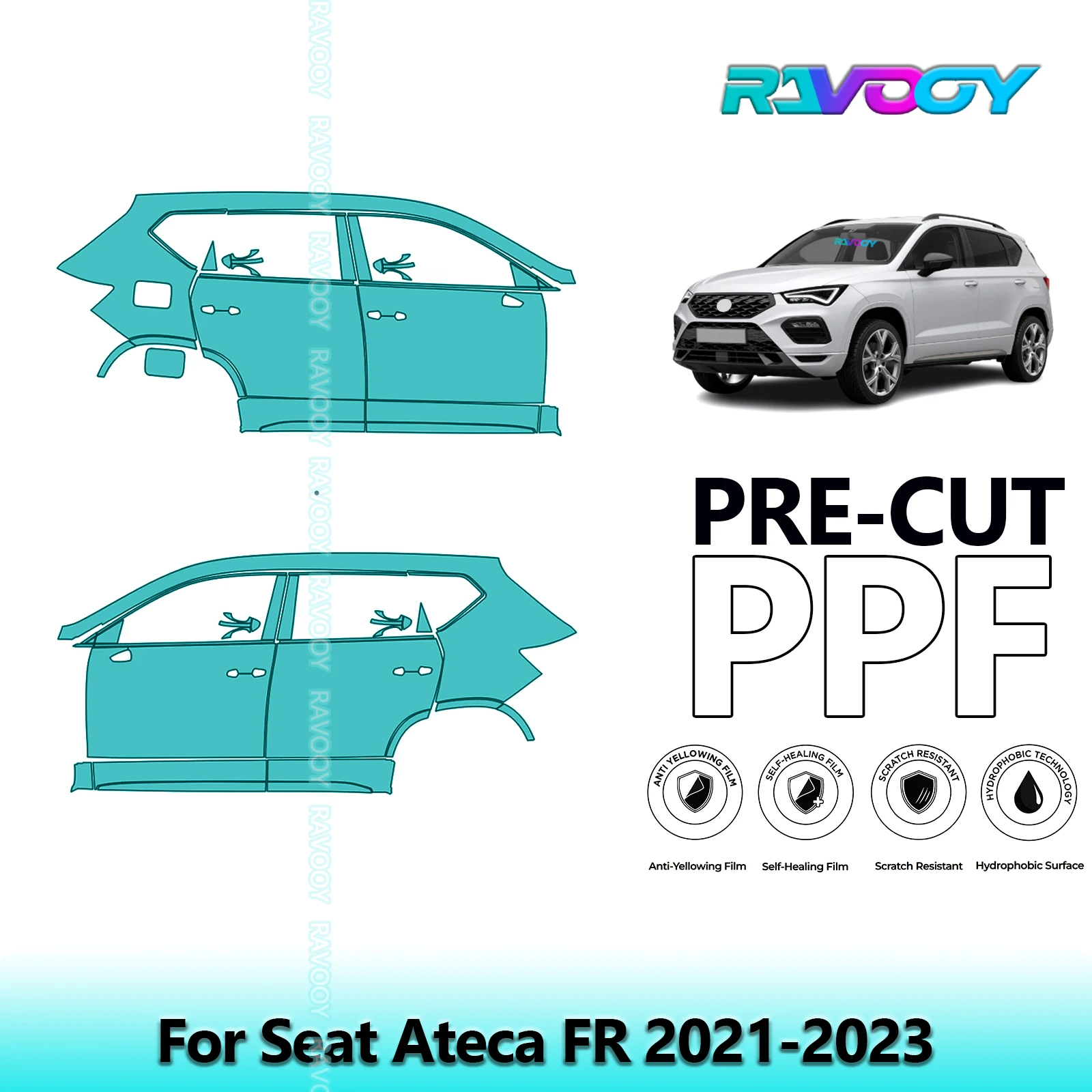 

For Seat Ateca FR 2021-2023 8.5mil Clear Matte Pre-Cut PPF Door & A/B Pillar Kit TPU Paint Protection Film Set