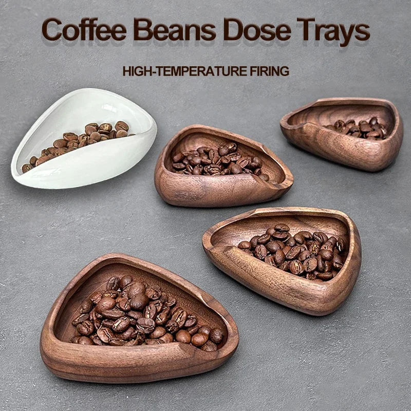 Coffee Beans Dose Trays Wooden Bean Shovel Scoops Ceramic Weighing Bean Dish Coffee Powder Measuring Tray Coffee Dosing Vessel