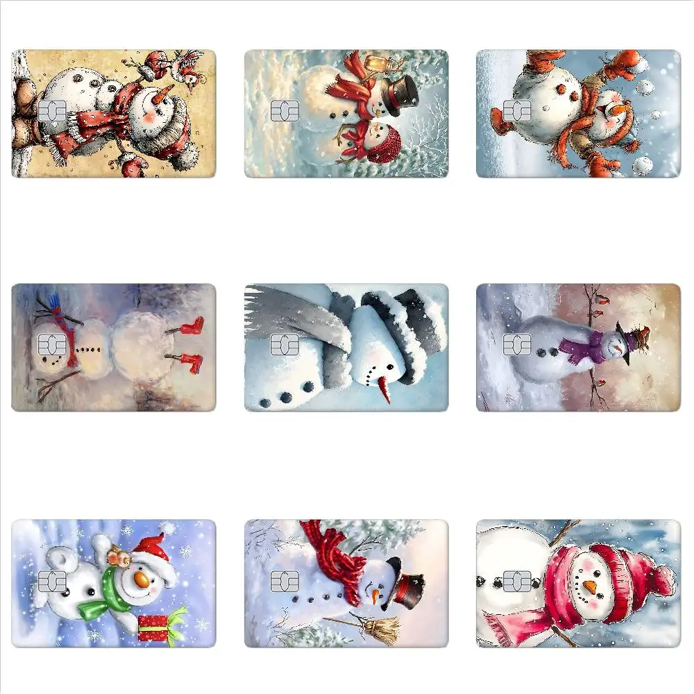 Cute Snowman Design Card Skin Stickers Matte Suitable For VISA Card Bus And Subway Contactless IC Cards