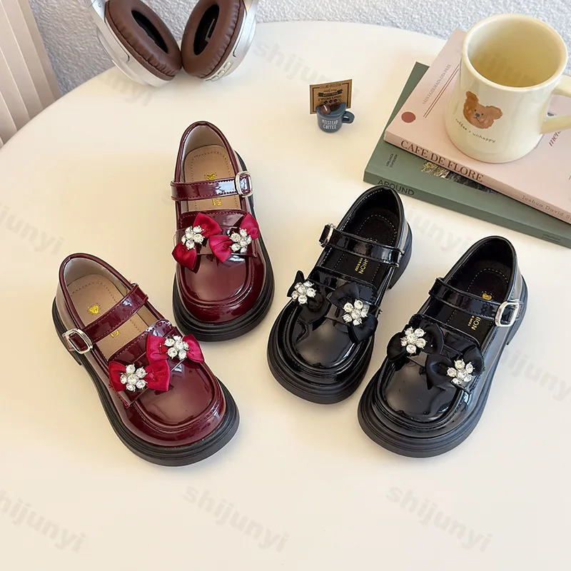 

Children Rhinestone Bow Design Fashion Casual Princess Shoes 2025 Autumn New Girl's Shallow Mouth Soft Soled Comfortable Loafers
