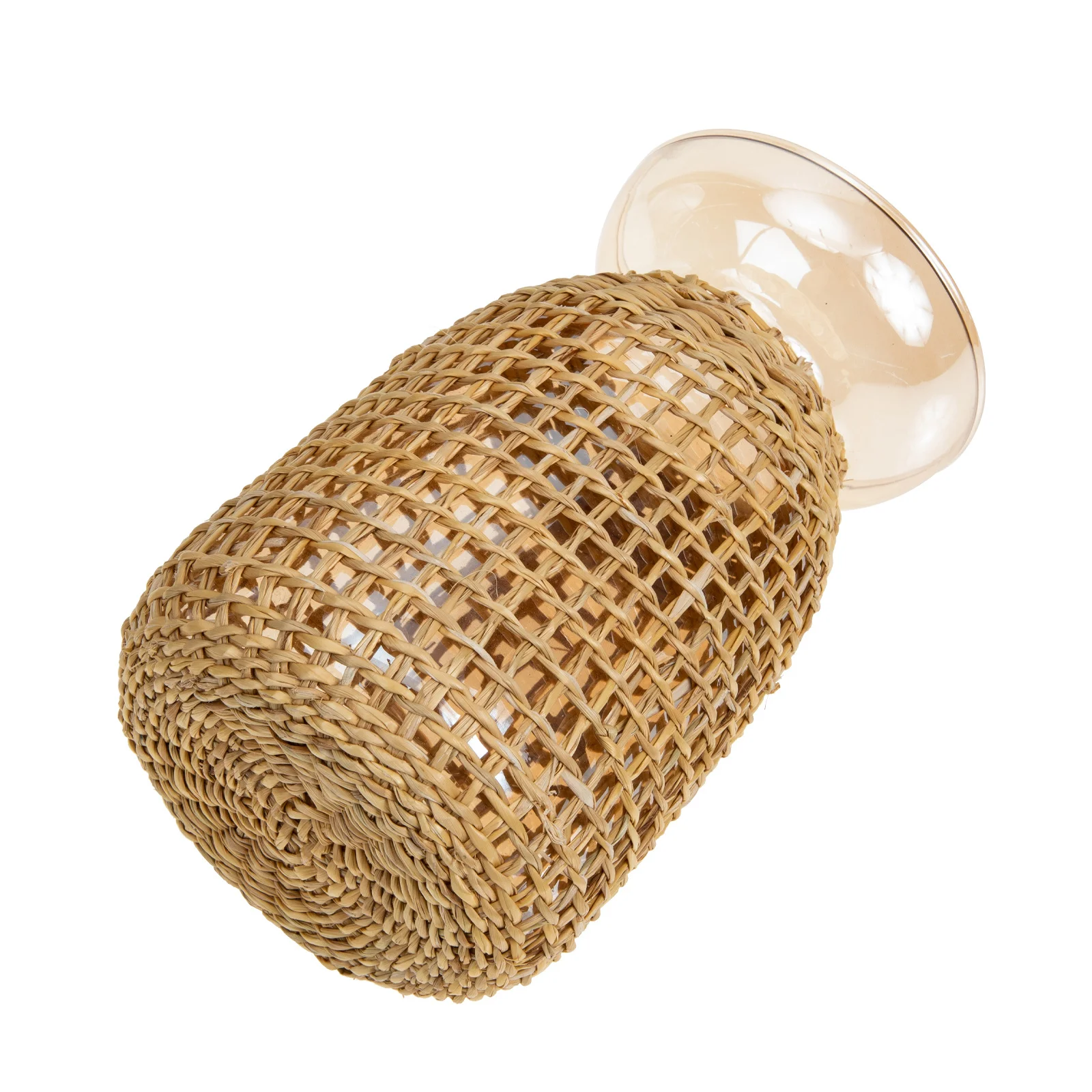 

Small Flower Vintage Glass Vase With Rattan Cover Woven Straw Decorative Vase For Home Office Desktop Decoration Gift