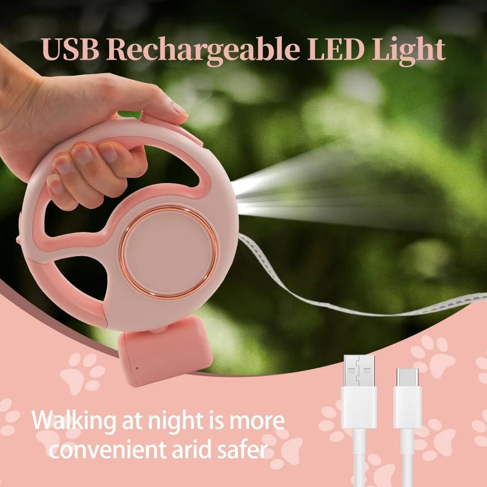 3m retractable leash with LED light dog leash, poop bag box for dog walking, outdoor cat and dog leash, for all ages dog walks