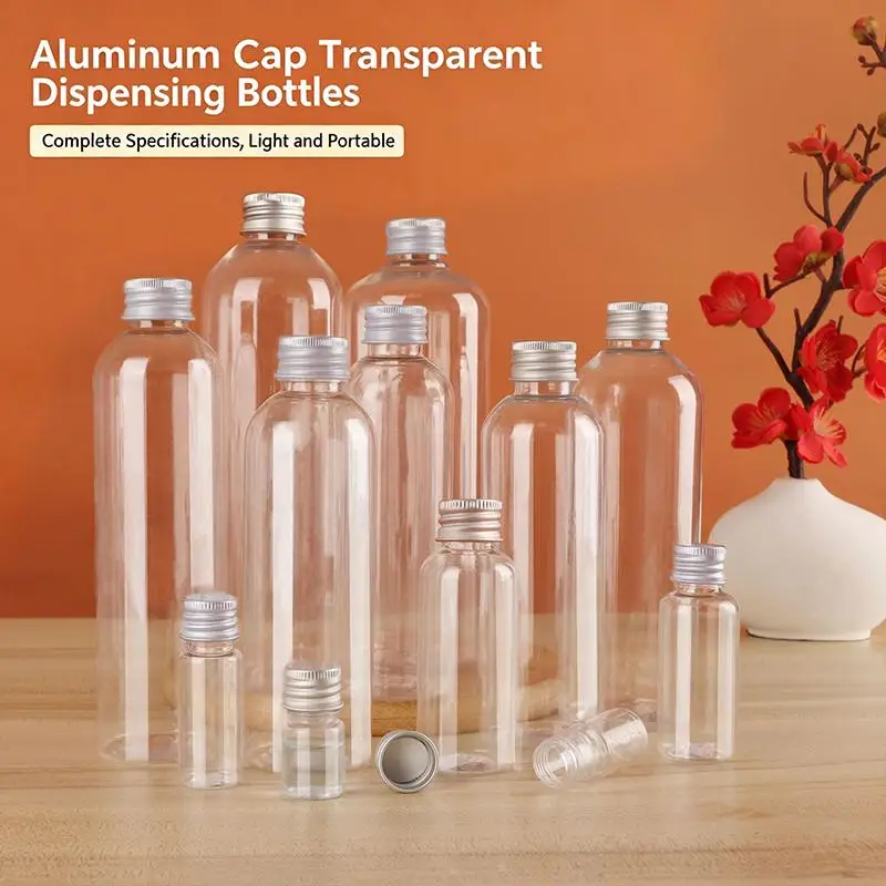 Empty Transparent Plastic Bottle 5ml 10ml 20ml 50ml 100ml 250ml 500ml with Aluminum Lid for Bath Essential Oil Use