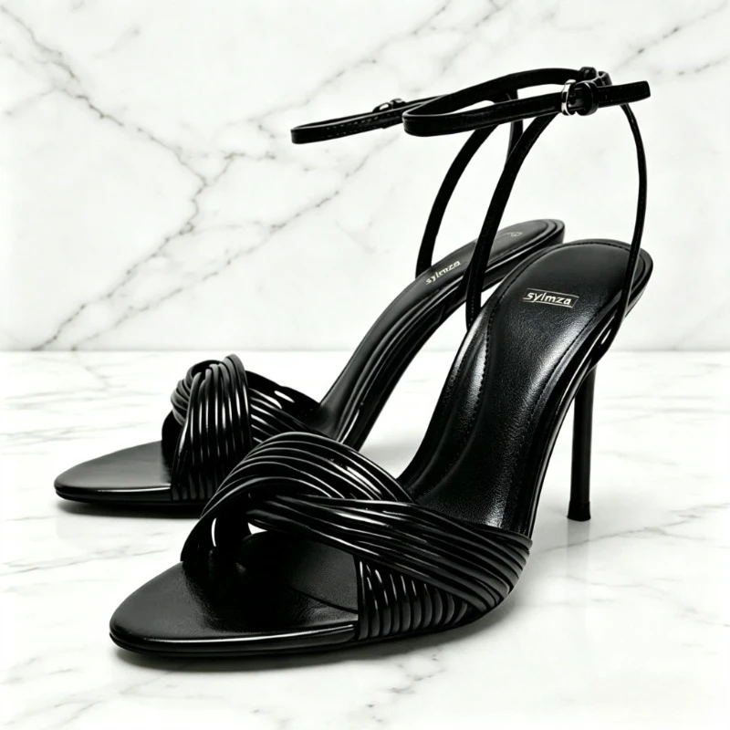 Fashion Crossover Front Straps Stiletto Sandals Women Sexy Open Toe Ankle Strap Metal Buckle Heels Luxury Brand Designer Shoes - view 2