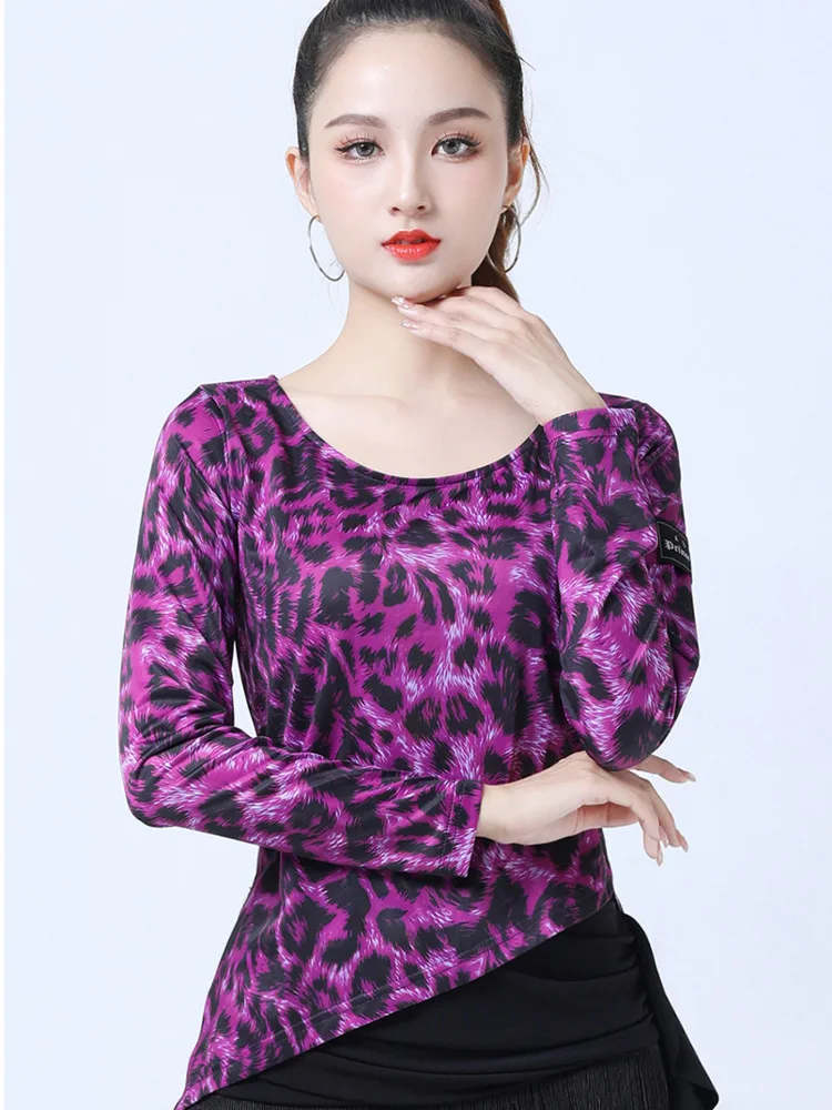 Leopard Ballroom Standard Dance Kawaii Waltz Tops Classical Elegant Women 2023 Jazz Short Figure Skating Latin Tassel Pants 6XL