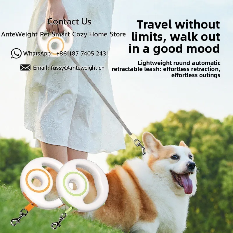 Automatic Retractable Dog Leash, Anti-Shock Round Traction Rope with One-Button Lock | Safe & Smooth Walk Control