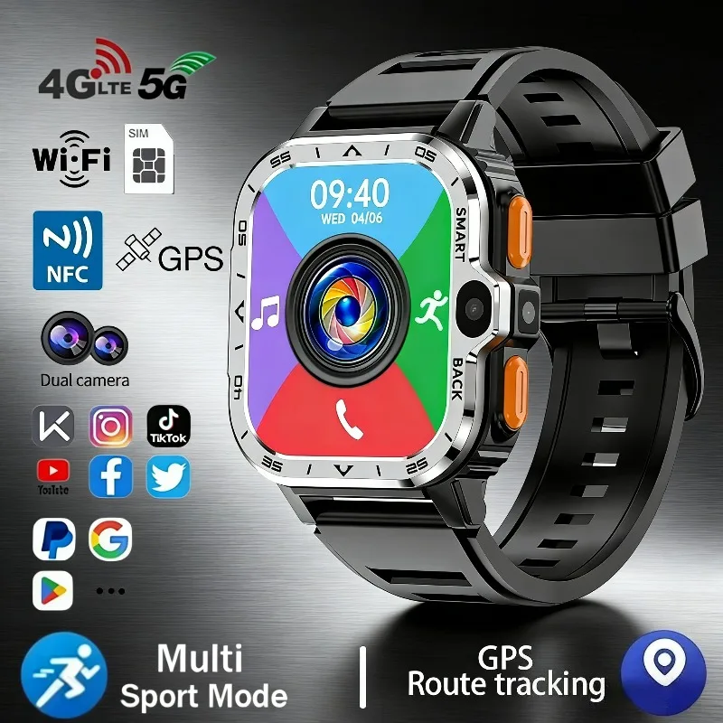 

Смарт-часы PGD 4G Android для мужчин, HD-экран с диагональю 2,03 дюйма, двойная камера, Wi-Fi, GPS-навигация, NFC, водонепроницаемость, магазин приложений