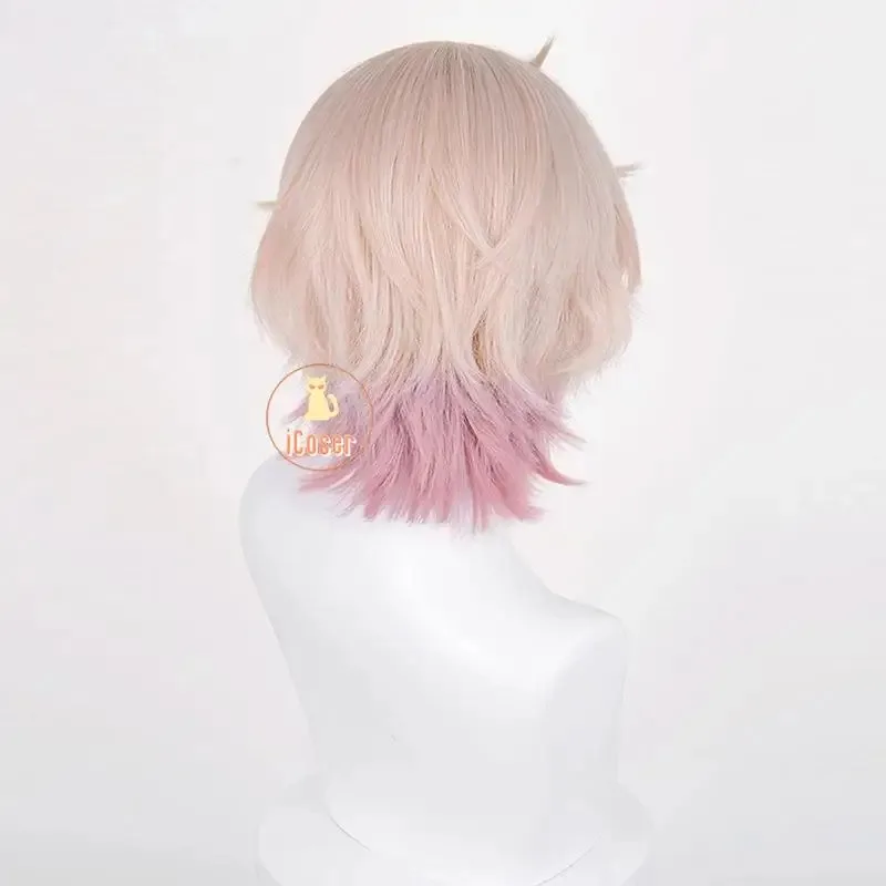 

aaa12 3Genshin Impact Dahlia Cosplay Wig Light Yellow Pink Short Hair Goth Vampire Heterochromia Boy Mondstadt Halloween for Wom