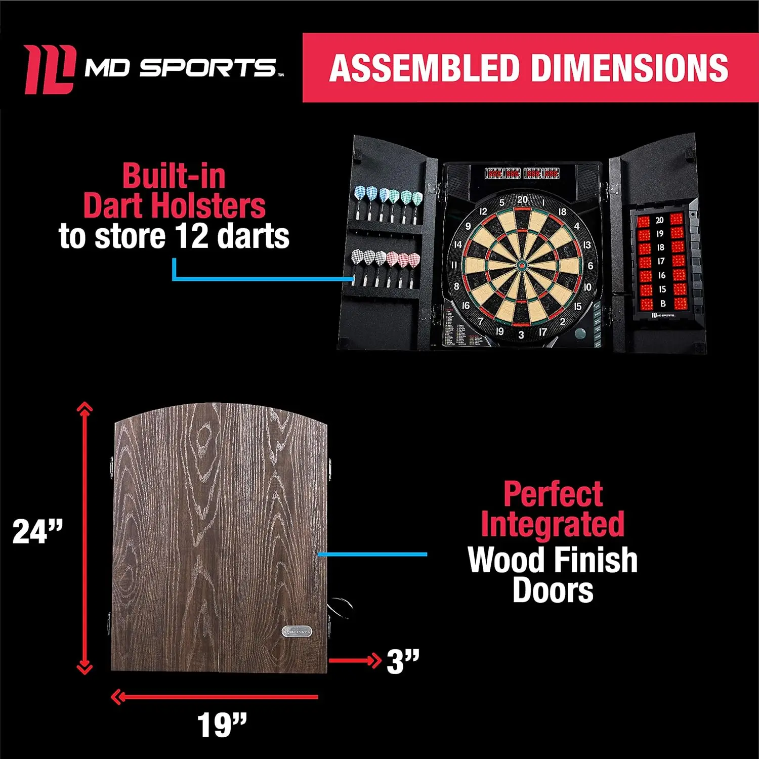 Cabinet Multiple Styles Smart Dartboard With Digital X/O Cricket Scorekeeping and Dart Set, Perfect for Cricket Games