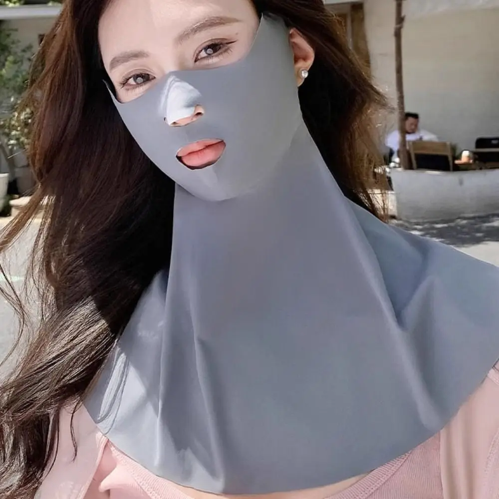 Breathable Sun Protection Mask UV Protective Solid Color Face Guard Mask Thin Elastic Ice Silk Mask Running Activities
