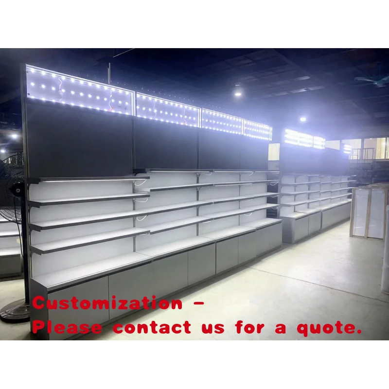

custom.Multi Tier LED Cosmetic Display Stand Luxury Makeup Showcase With Attached Cabinet