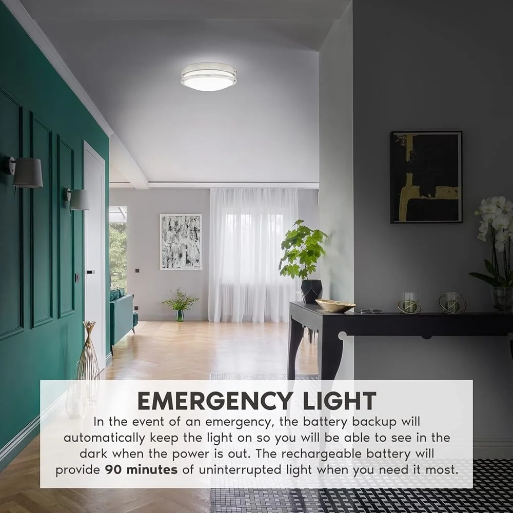 Luz de techo de emergencia de 14 pulgadas con batería de respaldo 18W 5 opciones de color 2700K a 5000K regulable 1440 lúmenes montaje empotrado