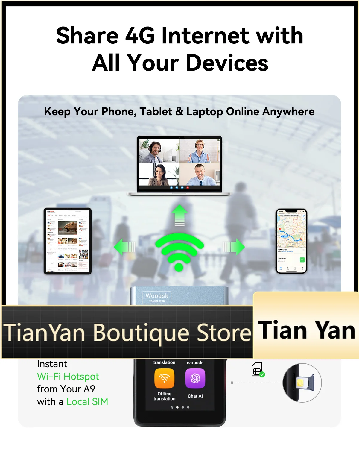 EE1 A9 4G Standalone AI Translator Earbuds with Screen,Real-Time 144 Languages & 16 Offline, ChatGPT, Hotspot, St