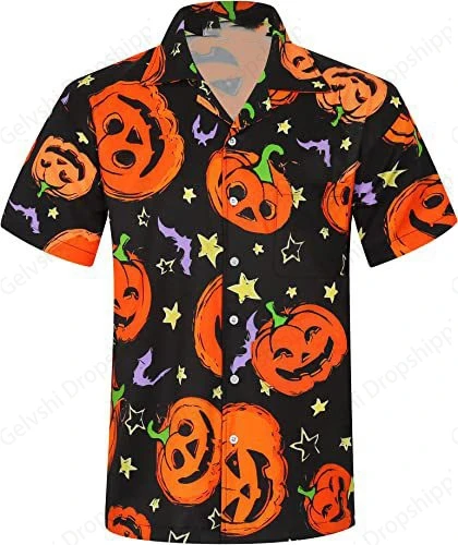 

Halloween Men's Hawaiian Shirts Pumpkin 3d Print Shirts Men Women Fashion Social Beach Shirt Casual Blouses Ghost Camisas Male