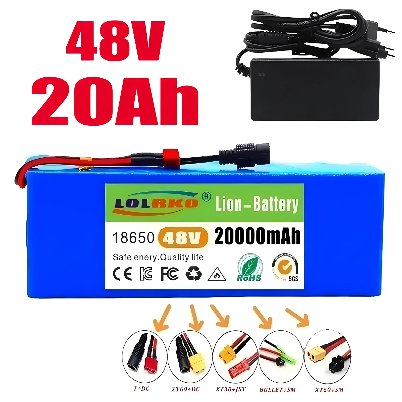 2024 New 13S3P 48V 20000mAh 20Ah Lithium-ion Battery Pack with 1000W BMS for 54.6V E-bike Electric Bicycle Scooter