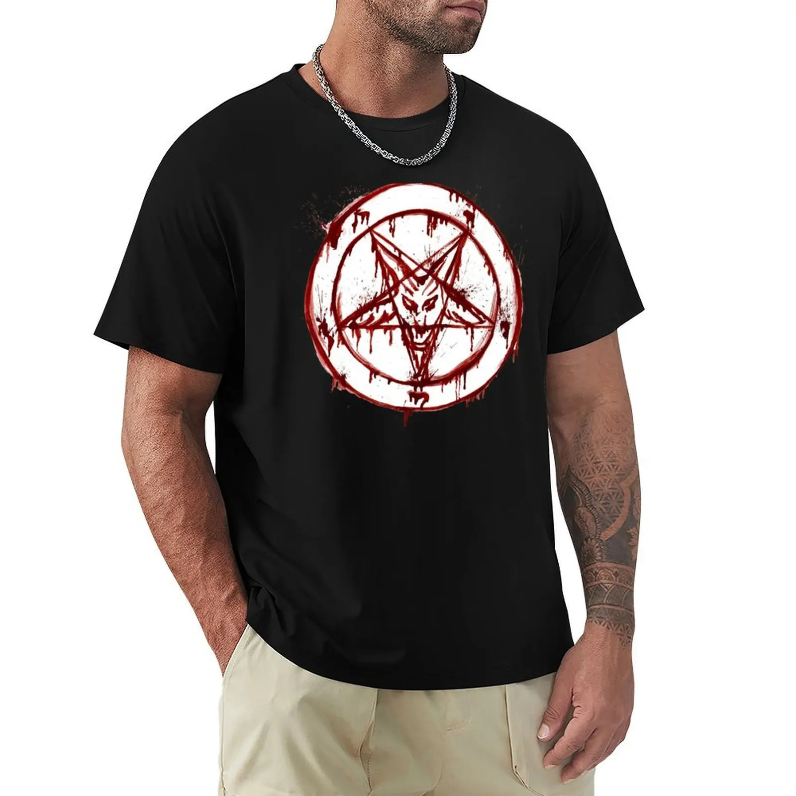 

Satanic Pentagram T-Shirt anime stuff summer 2025 new edition tee shirts for men