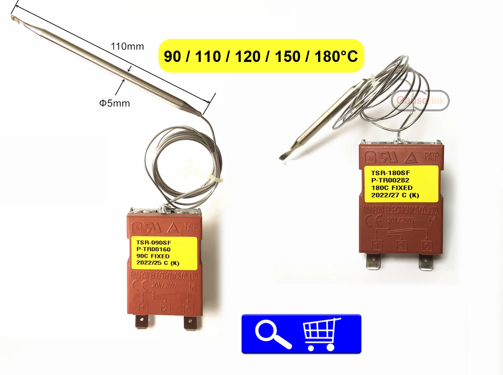 Kapillarthermostat, Glühbirne, Thermometer, fest, hohe Temperatur, Sicherheitsbegrenzer, Steuerschalter, manueller Reset, TSR – für Ofenheizung – Detail 1