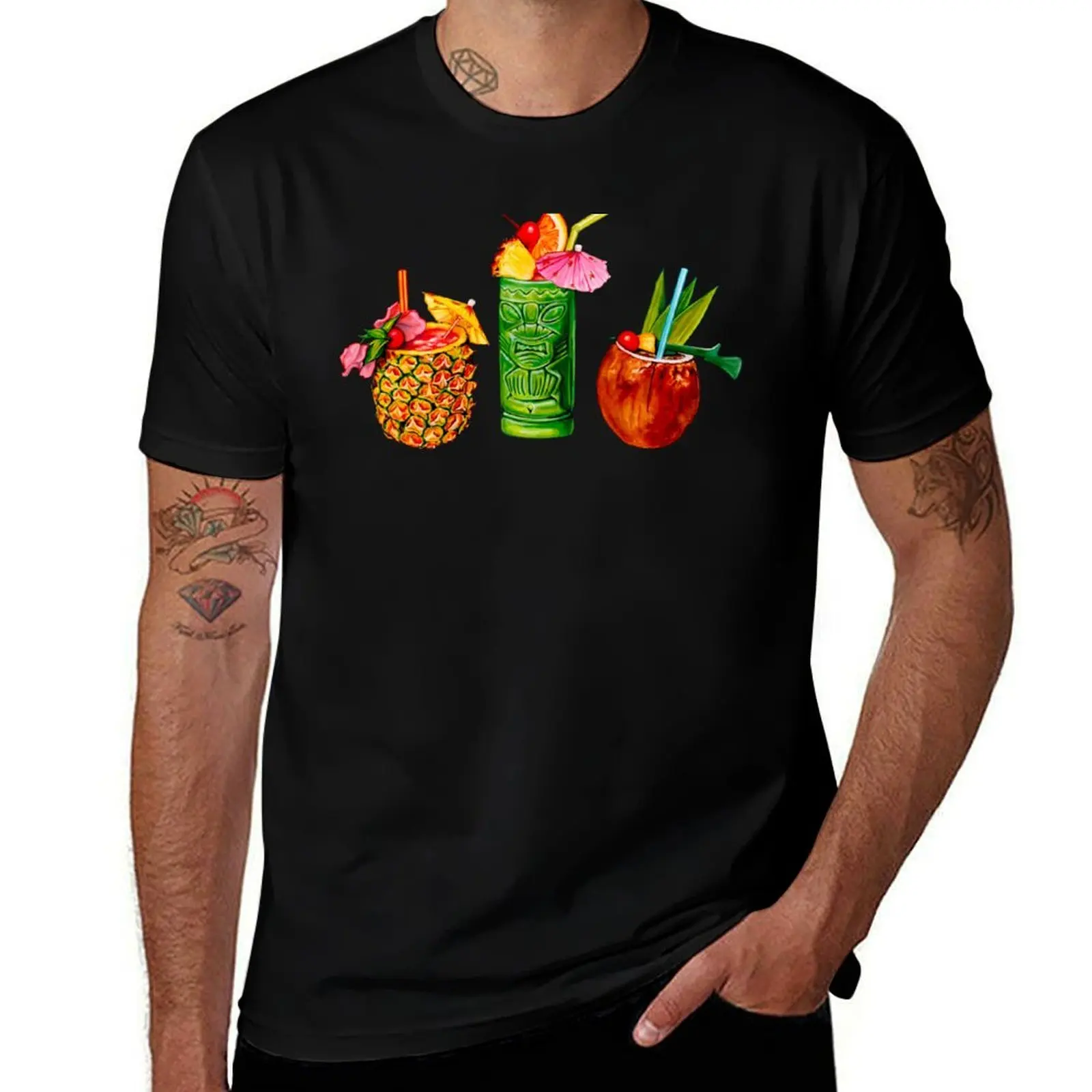 

Tiki Cocktail Pattern - Teal T-Shirt affliction shirts summer 2025 clothes T-shirts for men cotton