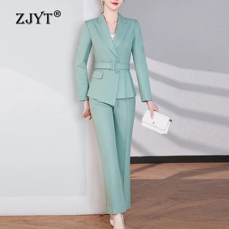 ZJYT Elegant Women\'s Blazer Suits Pant 2 Piece Matching Set Autumn 2024 Long Sleeve Jacket Coat Trousers Suit Office Lady Outfit