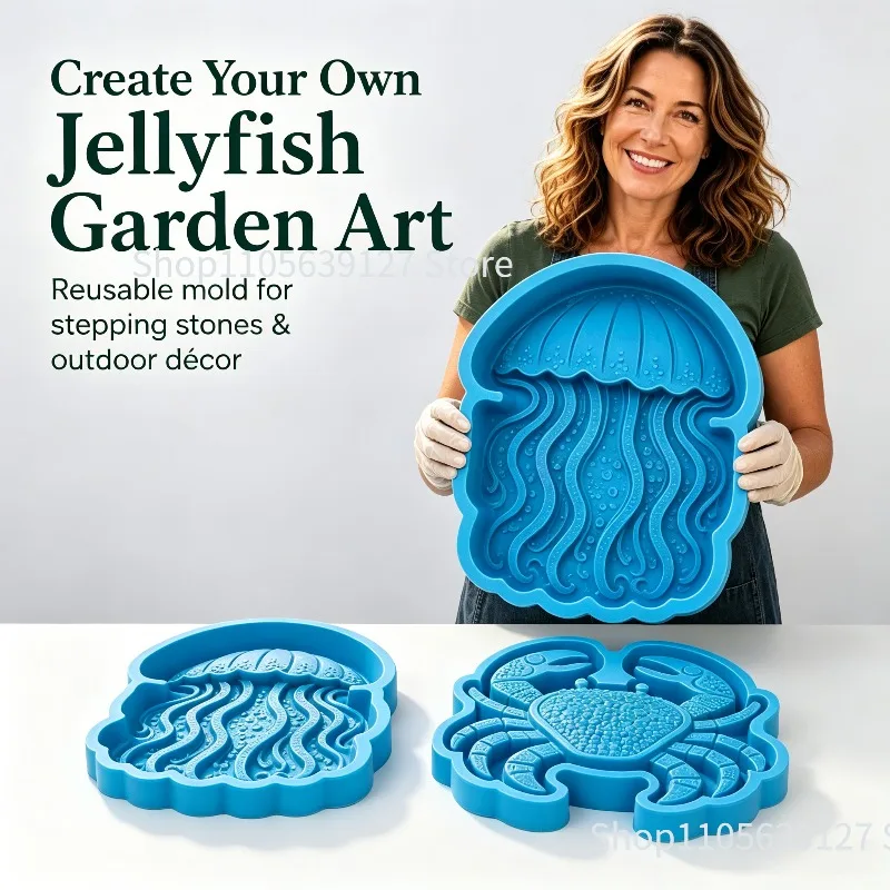 Moule réutilisable pour art de jardin sur le thème de l'océan. Moule en ciment DIY pour allée de jardin, motif tortue de mer, pieuvre, requin, moule en béton.