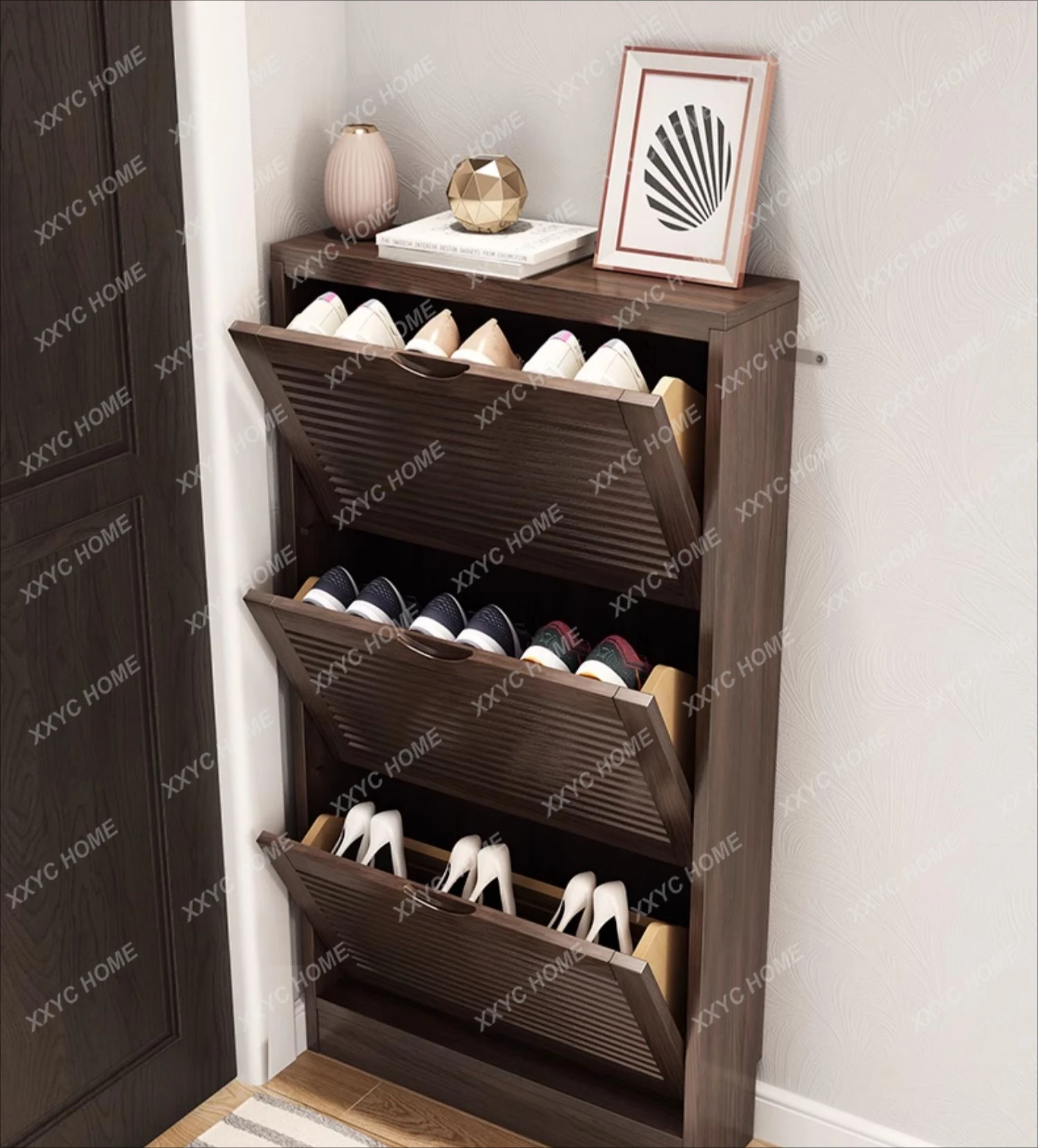 Ultra-thin shoe cabinet, large-capacity tipping bucket cabinet, space-saving solid wood entrance, shoe storage cabinet