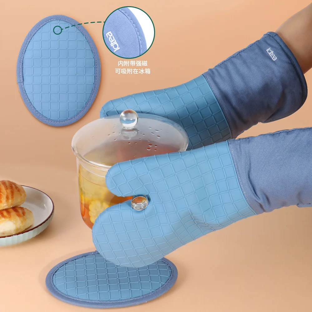 

Heat Resistant Kitchen Grill Pot Holder Set Silicone Oven Gloves Lined Towel Cotton Baking Gloves Heat Resistant Gloves