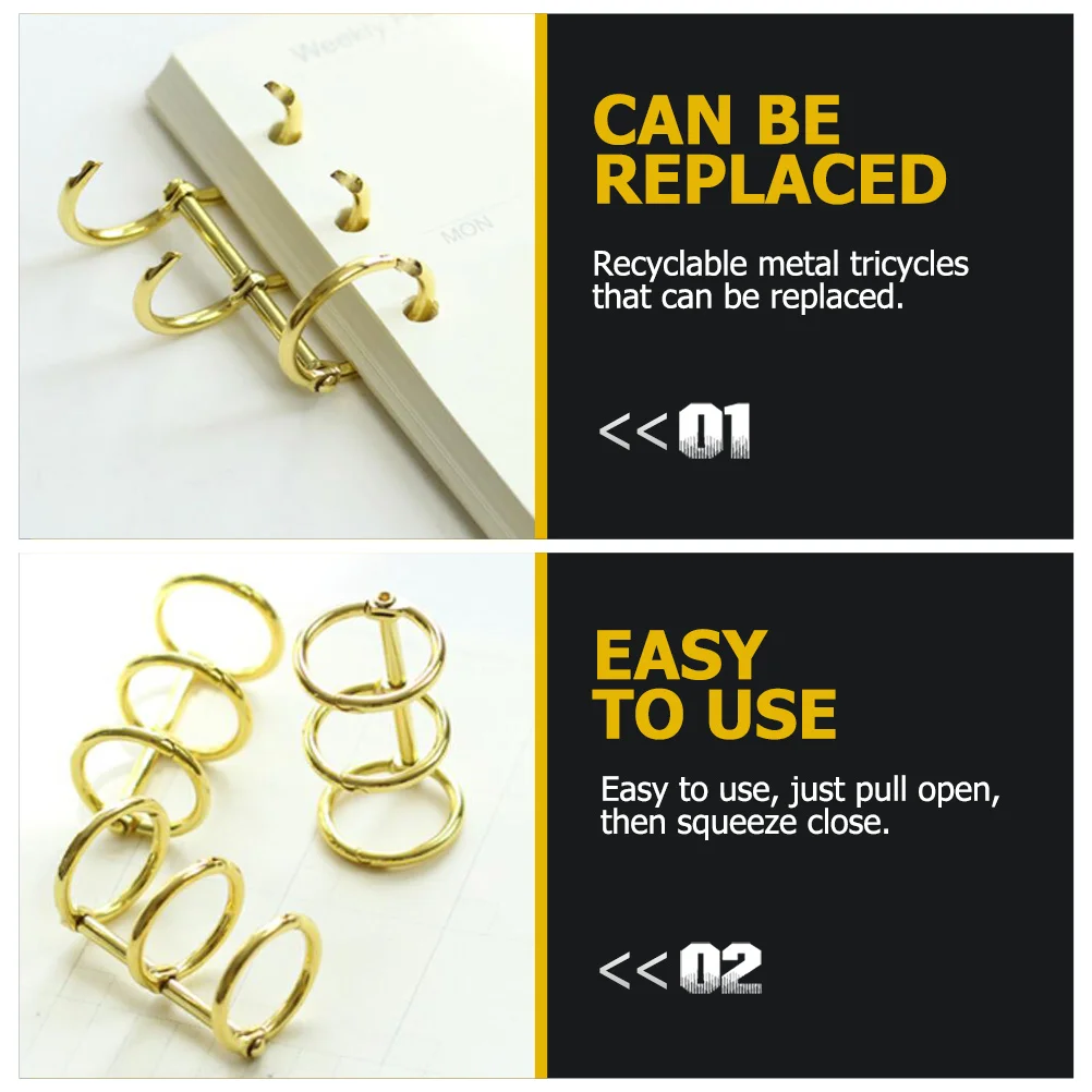 6 Pcs Metal Binder Scrapbook Ring File Segmented Practical Gold Trim Rings DIY Notebooks 3-rings Key
