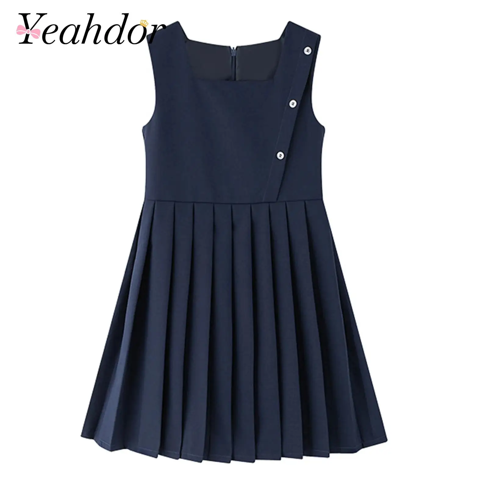 

Kids Girls School Uniform Dress Sleeveless Pleated Hem Tank Dress Preppy Style Dress for School Daily Casual Birthday Party