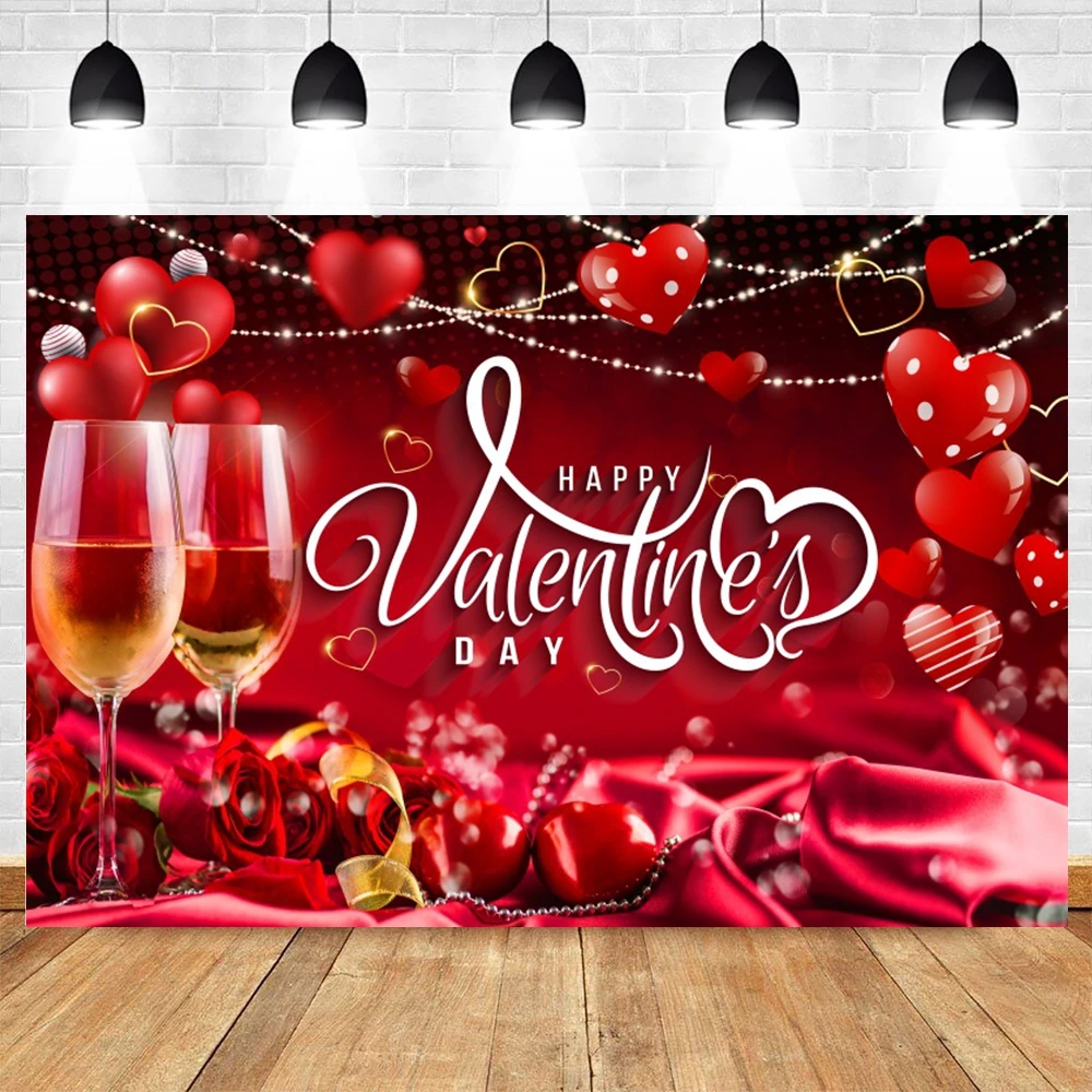 Valentine\'s Day Photography Backdrop Rose Flower Love Heart Lights Bridal Shower Wedding Anniversary Birthday Party Background