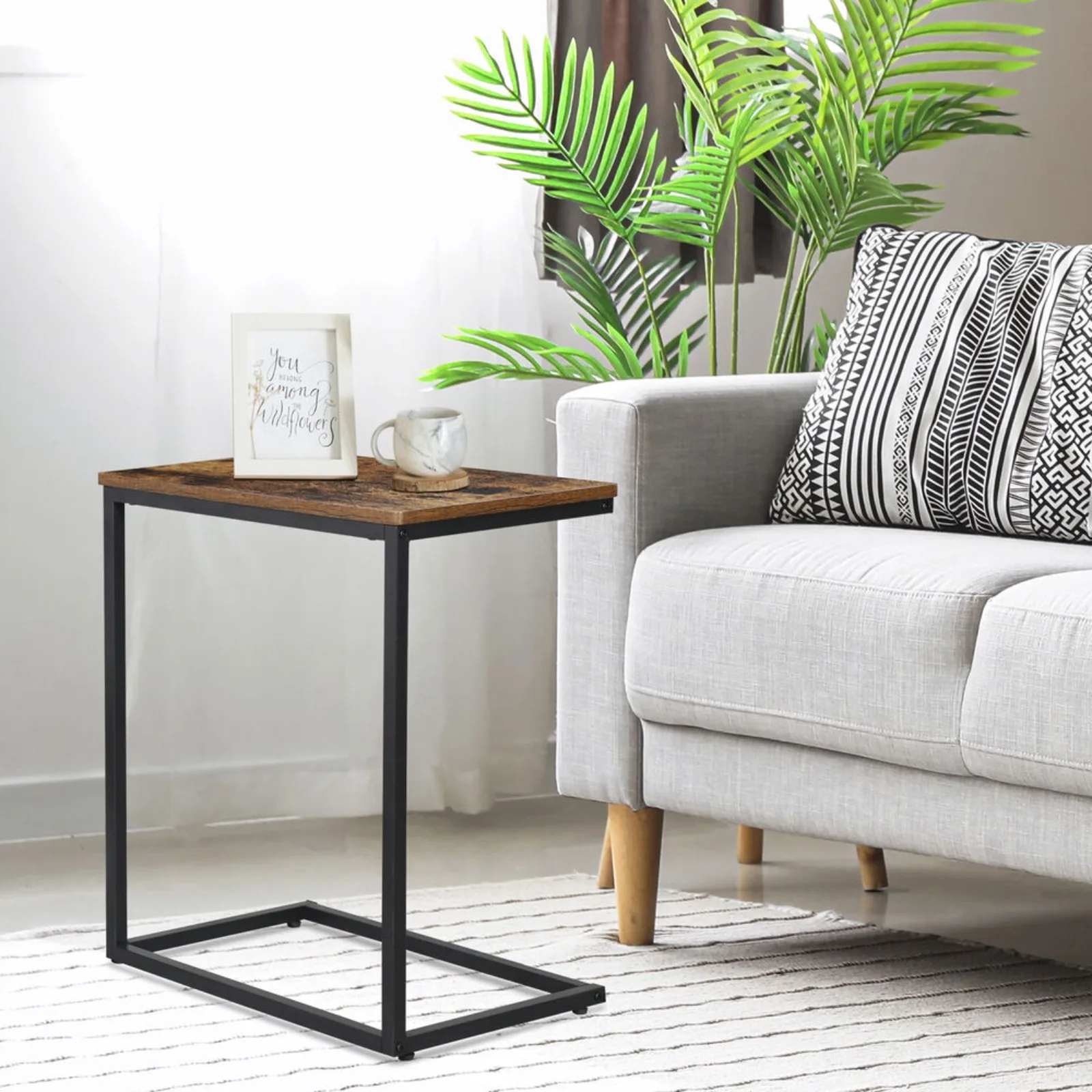 

C Shaped End Table Small Side Couch Sofa Table with Metal Frame for Living Room United States