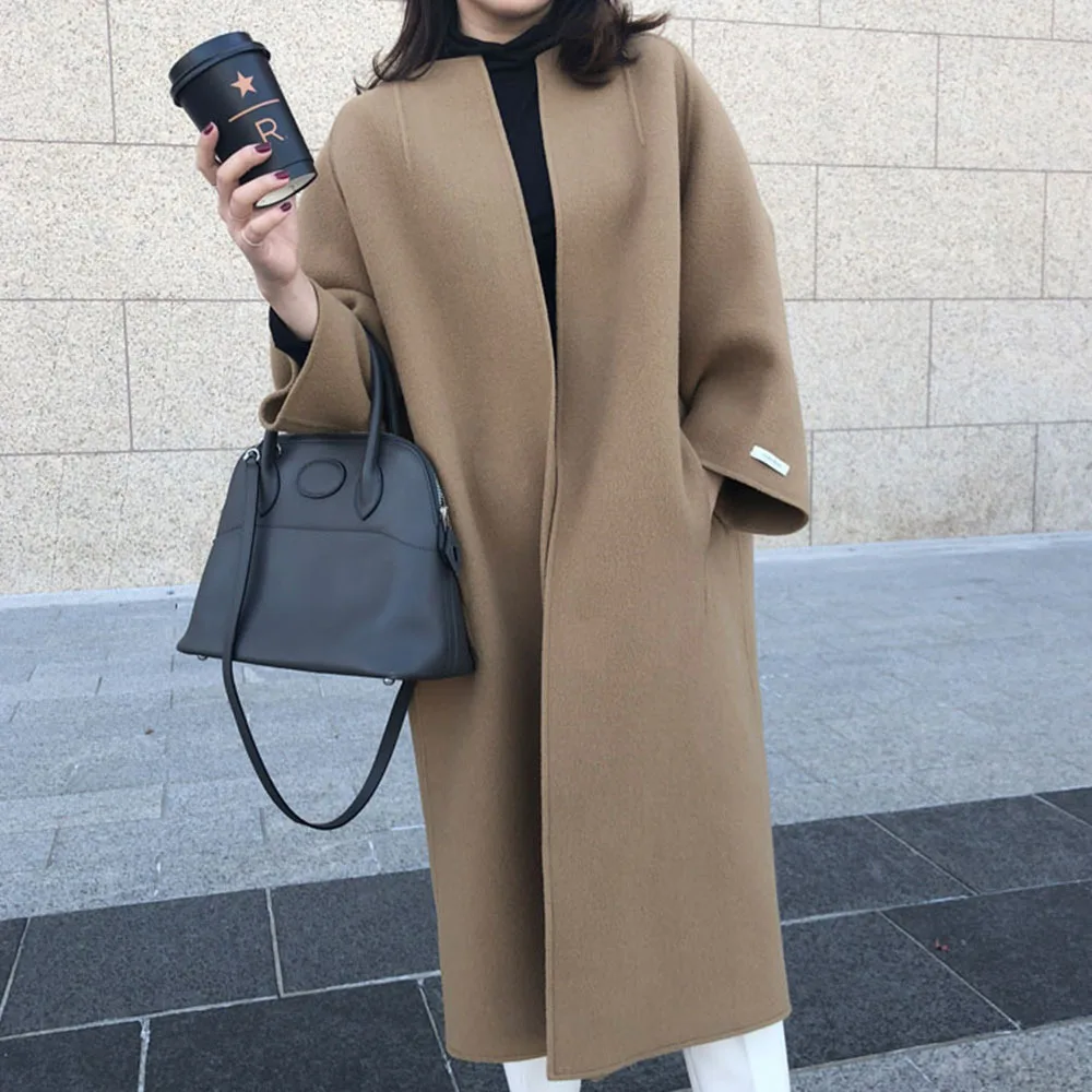

Korean Oversized Coat Women 2025, Solid Color Straight Cut Workwear Trench Coat for Autumn Winter