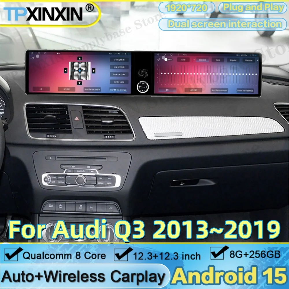 For Audi Q3 2013~2019 Android Auto Dual screen interaction Car Radio Stereo Receiver Multimedia Player Navigation IPS Head Unit