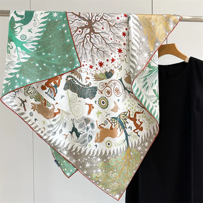 Double Faced Silk Scarf 110cm Scarves Luxury Square Shawls Handrolled Edges Bandanas Hijab Real Silk Accessories