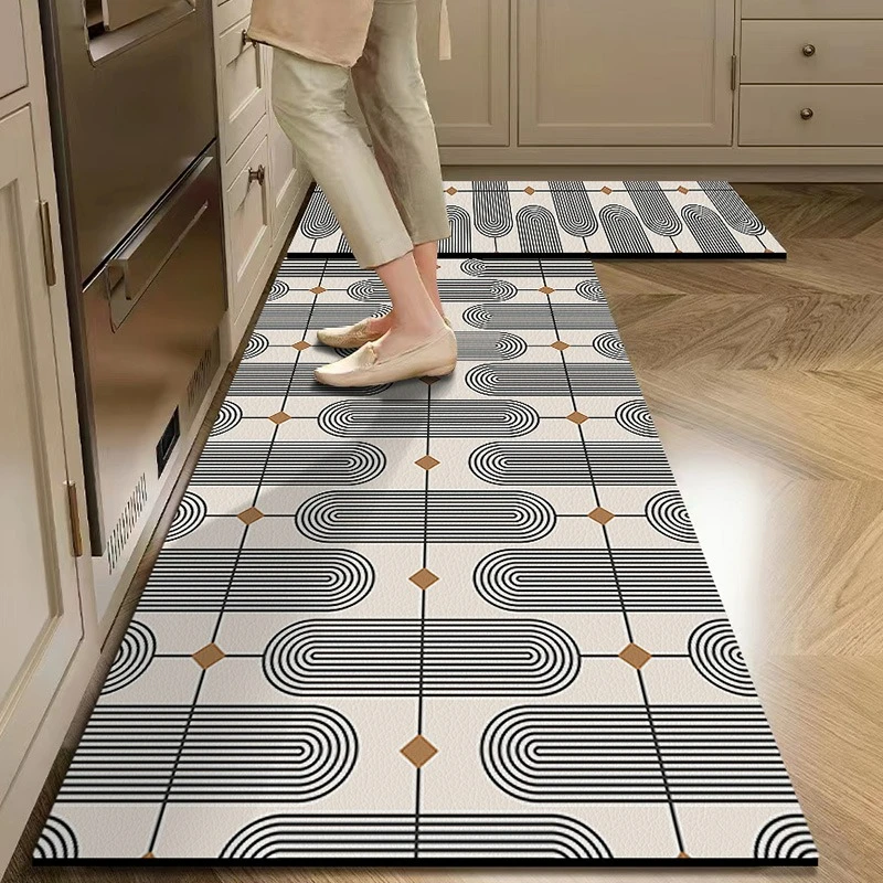 

Kitchen Floor Mats Oil-proof Non-slip Washable PVC Leather Home Carpets Anti-fouling Wear-resistant Balcony Rug Ковер Tapis 러그