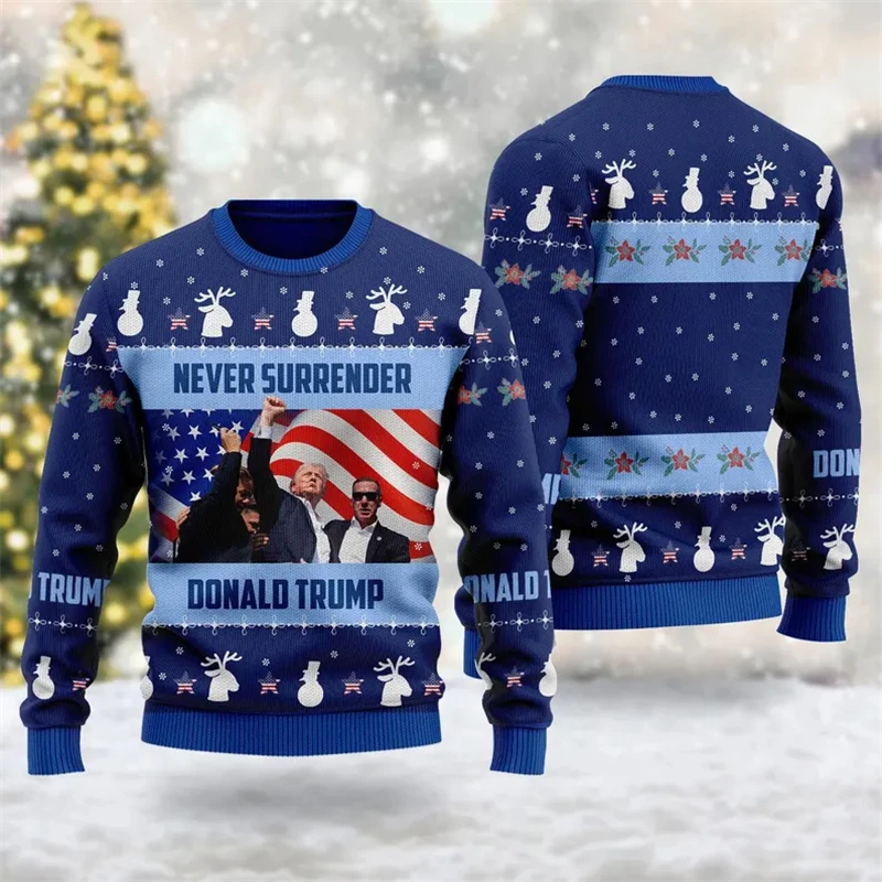 Donald Trump Graphic Men\'s Sweatshirt USA Patriotic Make America Great Again Men Pullover Ugly Christmas Sweater Tops Clothing