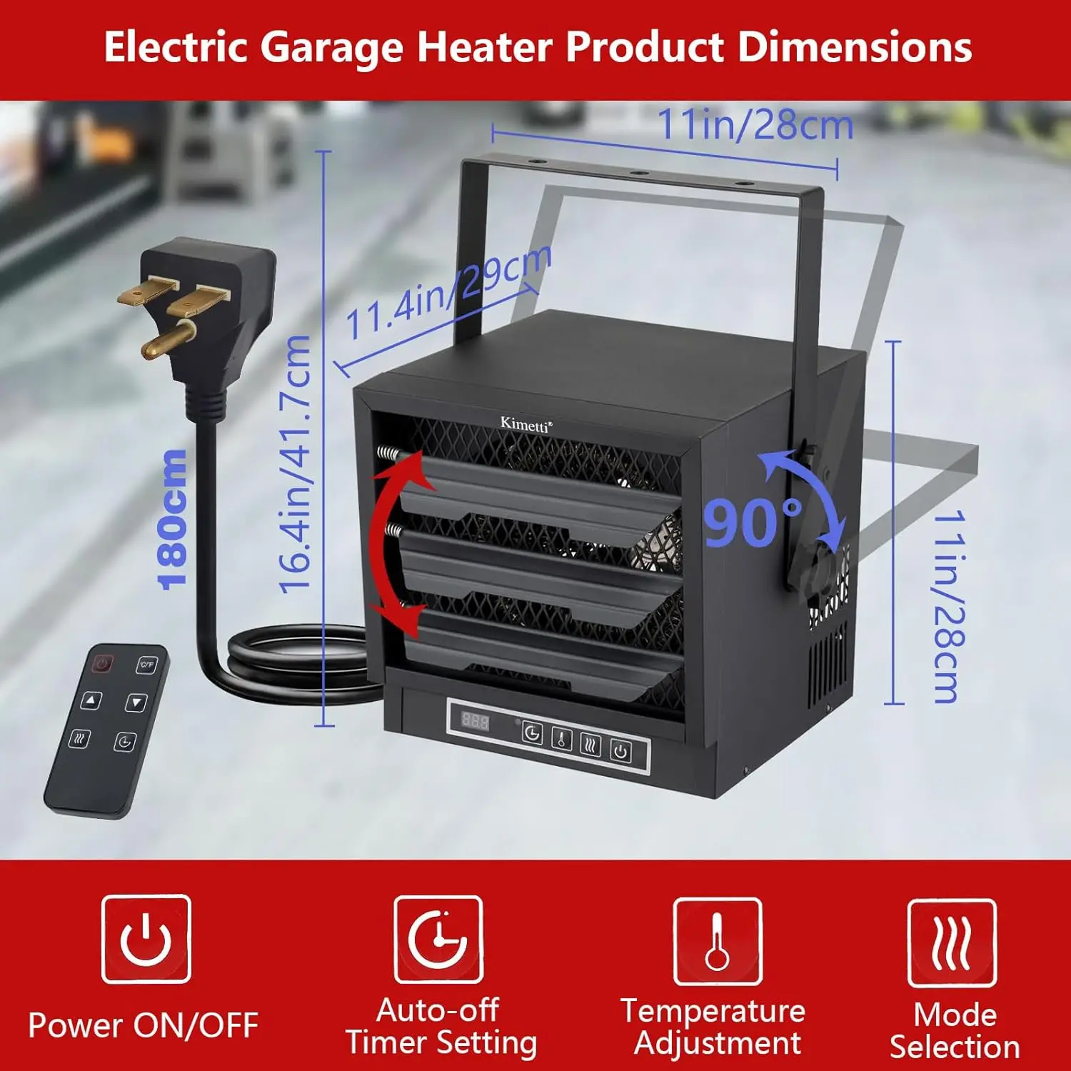 Garage Heater, Fan-Forced Ceiling Mount Heater with Full-Function Remote and Safety Overheat Protection