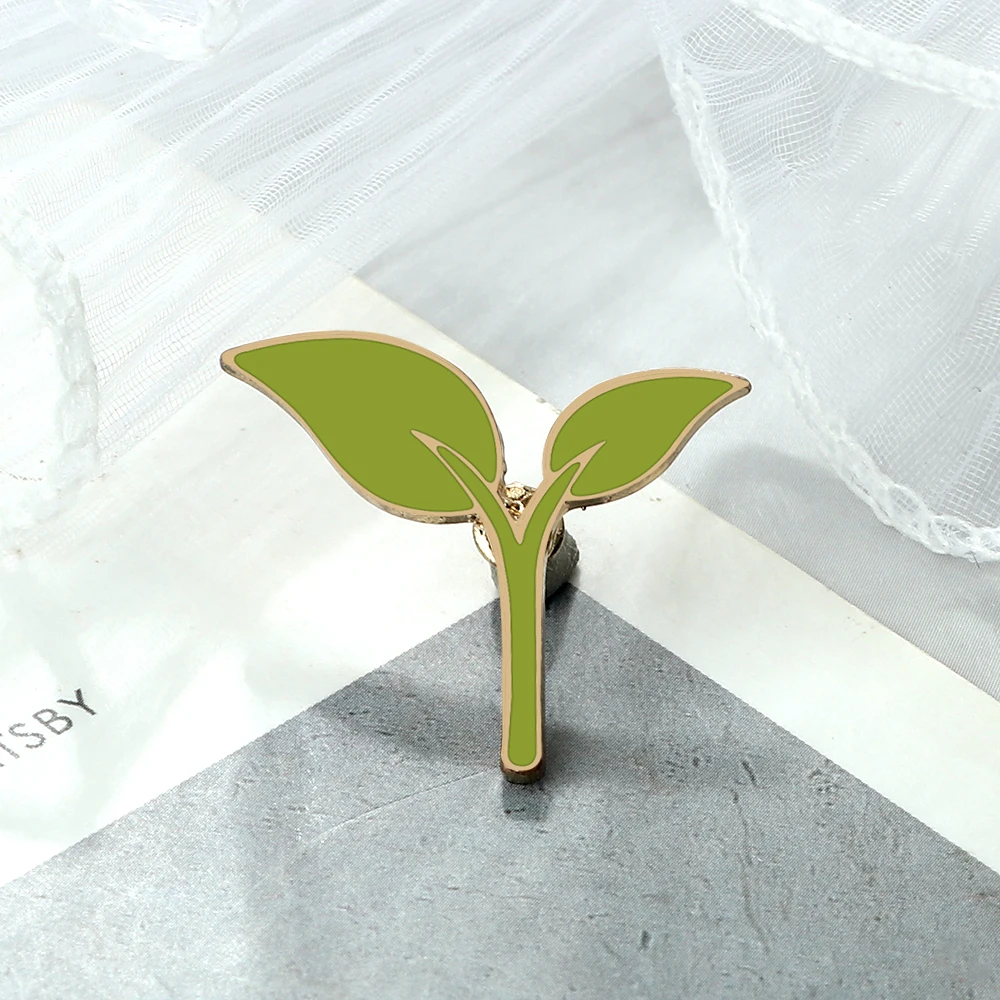 Green Cartoon Plant Seedling Leaf Enamel Pin Metal Leaves Plants Mountain Pins Brooches Women Men Badges Jewelry Friends Gifts