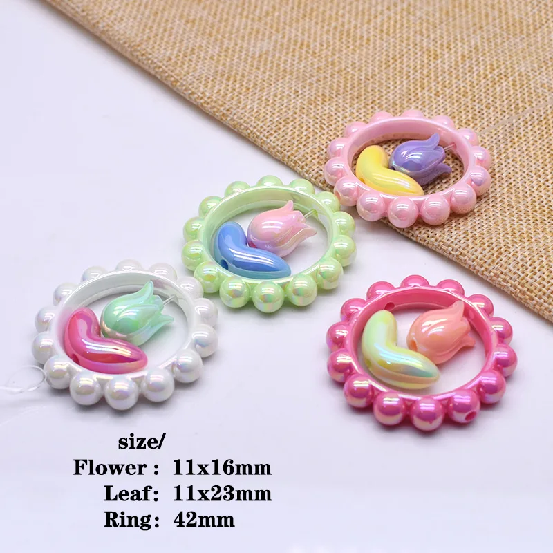 12pcs/lot Mixed-Color Candy Tulip Flower Leaf Acrylic Beads For Jewelry Making DIY Phone Chain