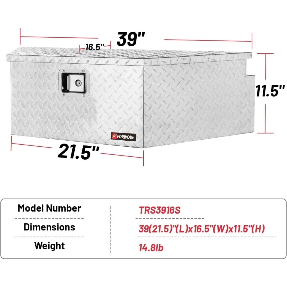 Aluminum 39 Inch Trailer Tongue Storage Box with Diamond Plate, Tool Box for Trailers