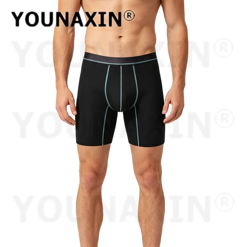 6 Pieces Men's Sexy Boxer Briefs Ice Silk Long Leg Sports Undies Comfort Shorts Youth Underwear Trunks M L XL 2XL YOUNAXIN