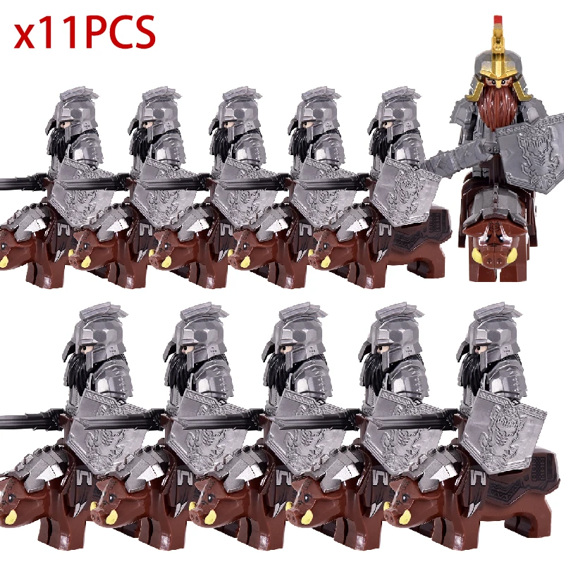 Medieval Lord Knight Dwarf Leader Warrior Military Soldier Figures Mount Goat Pigs & Horse Figure Building Block Toys for Kids