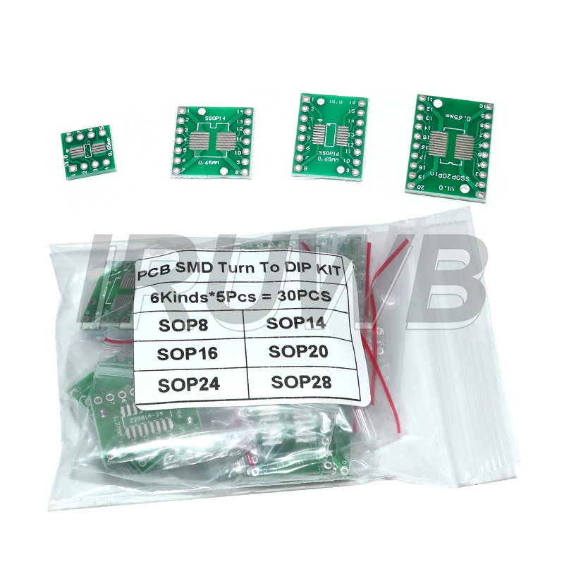 30PCS PCB Board Kit SOP 8 14 16 20 24 28 SMD Turn To DIP Adapter Converter Plate SOP24 SOP8 SOP14 SOP16 SOP20 SOP28