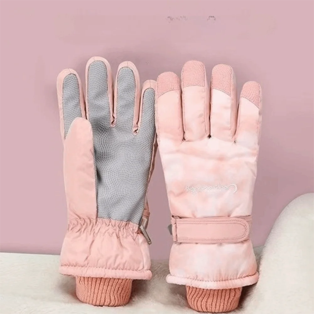 

Зимние лыжные перчатки Tie Dye с сенсорным экраном и флисовой подкладкой, теплые перчатки для верховой езды, ветрозащитные термовелосипедные варежки для женщин, спортивные