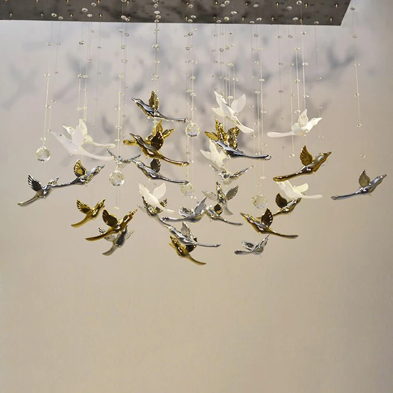 Electroplated ABS Bird Ceiling Aerial Hanging Ornaments Kindergarten Clothing Store Flying Bird Decoration Bar Mall Stair Crafts