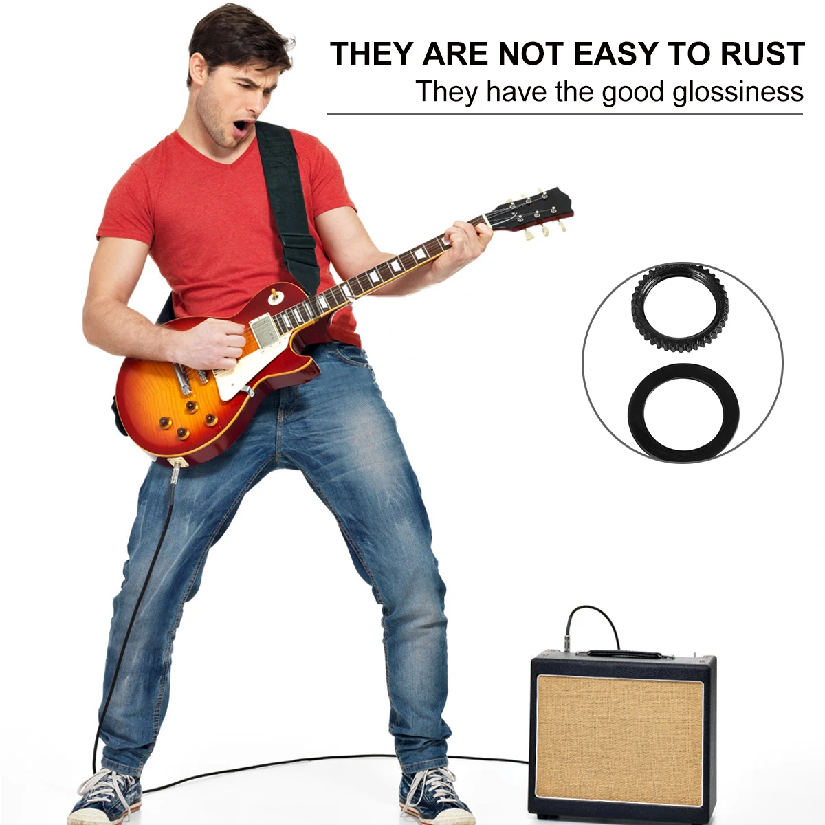 

5Pairs Electric Guitar Gear Nut Metal Gasket Durable Rust Resistant 3 Gear Nut Washer Black Guitar Fittings