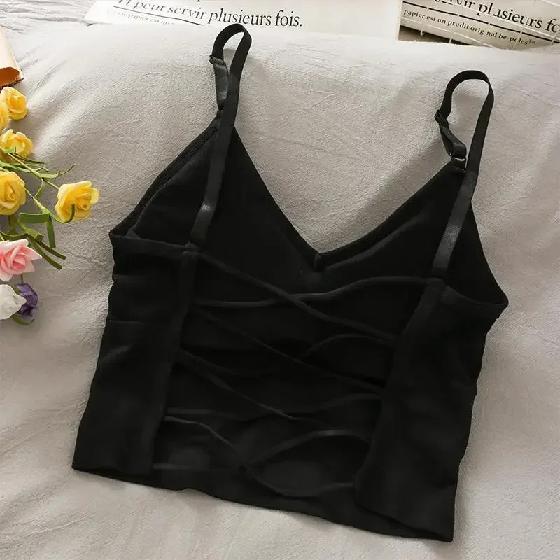 Womens Tops Sexy Tank Top Women Built In Bra Solid Color Camis for Women Crop Top Off Shoulder Sleeveless Camisole 2022 New